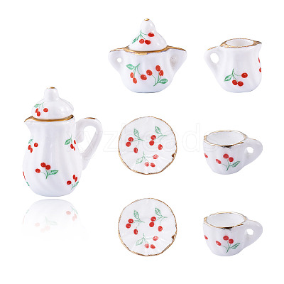 Cherry Pattern Mini Ceramic Tea Sets AJEW-TA0003-48-1