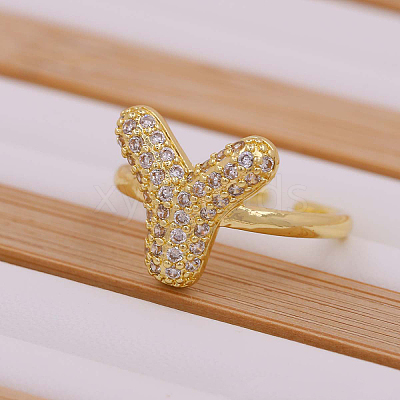 Brass Micro Pave Clear Cubic Zirconia Initial Cuff Rings FS-WGB210B-25-1