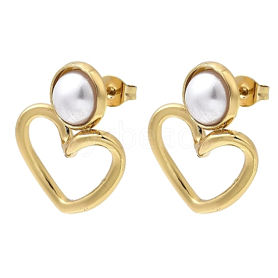 201 Stainless Steel ABS Plastic Pearl Stud Earrings EJEW-Z151-13G-01-1