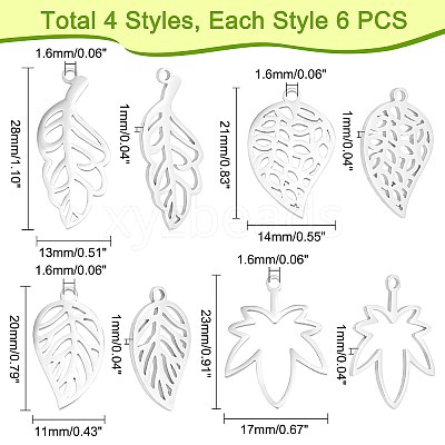 24Pcs 4 Style 304 Stainless Steel Pendants STAS-DC0005-88-1