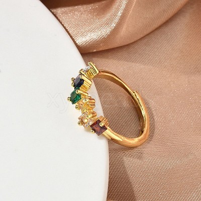 Adjustable Brass Micro Pave Cubic Zirconia Finger Rings RJEW-C163-26A-G-1