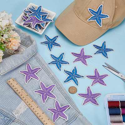 16Pcs 2 Colors Starfish Self Adhesive Computerized Embroidery Cloth Iron on/Sew on Patches DIY-FG0008-18-1