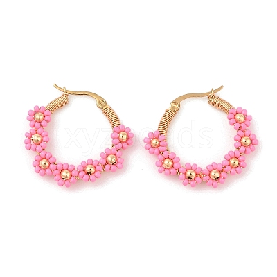 PVD Vacuum Plating 304 Stainless Steel Flower Hoop Earrings EJEW-U017-01G-01-1