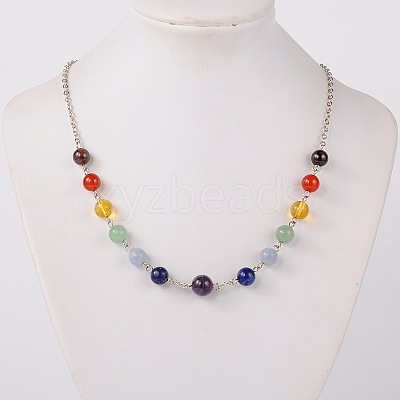 Seven Chakra Natural Gemstone Beaded Necklaces NJEW-JN00937-1