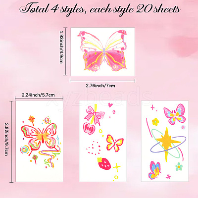 80 Sheets 4 Styles Butterfly Pattern Body Art Tattoos AJEW-SP0002-79-1