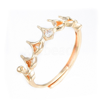 Brass Micro Clear Cubic Zirconia Adjustable Ring Settings KK-T062-238G-1