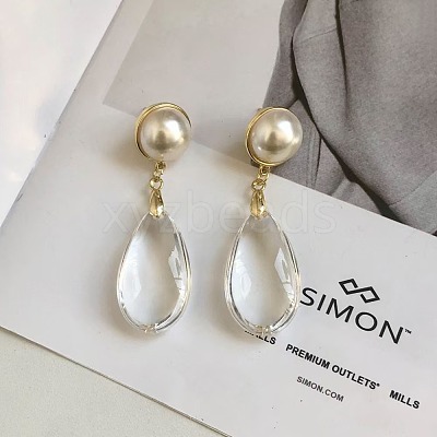 Brass & Imitation Pearl Round Stud Earrings WG00083-01-1