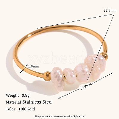 Nuggets Stainless Steel & Natural Freshwater Pearl Beads Finger Rings WG1BE4A-05-1