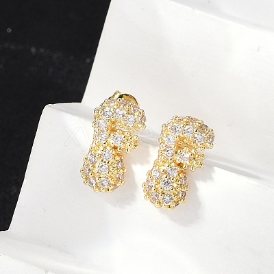Brass Micro Pave Cubic Zirconia Stud Earrings EJEW-Z091-04G-P-1