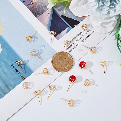 30Pcs Ion Plating(IP) Brass Stud Earring Findings KK-DC0003-01-1