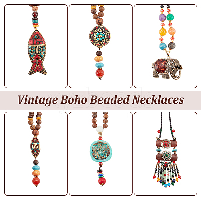 6Pcs 6 Style Natural & Synthetic Mixed Gemstone Lariat Necklaces Set NJEW-AN0001-36-1