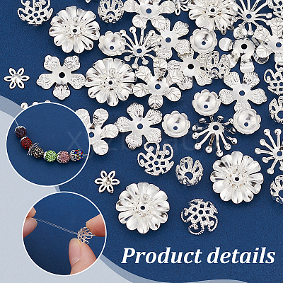 48Pcs 8 Styles Brass Fancy Bead Caps KK-PH0006-50-1