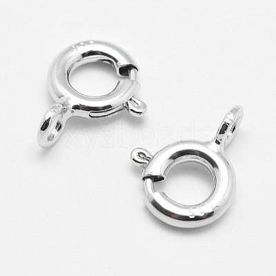 Anti-Tarnish Rhodium Plated 925 Sterling Silver Spring Ring Clasps STER-K167-076A-P-1
