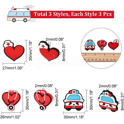 9Pcs 3 Style Hospital Theme Food Grade Eco-Friendly Silicone Focal Beads SIL-CA0001-35-1