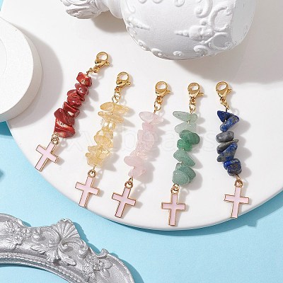 Natural Mixed Gemstone Pendant Decorations HJEW-JM01793-1