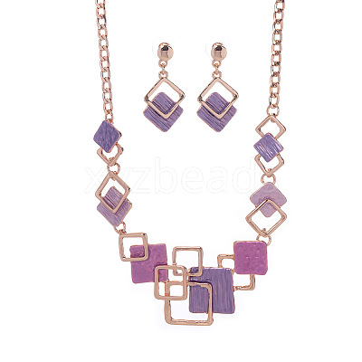Rhombus Zinc Alloy Enamel Pendant Necklaces & Stud Dangle Earrings Sets WG3ED7E-05-1
