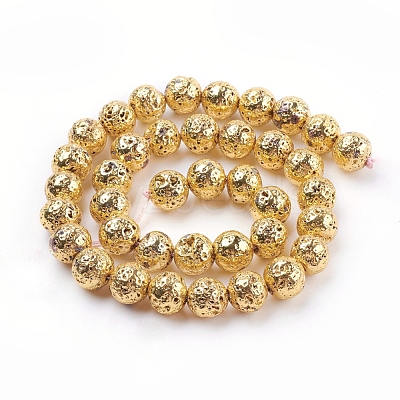 Electroplated Natural Lava Rock Bead Strands X-G-E429-01-10mm-G-1