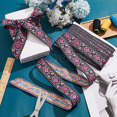 10 Yards Ethnic Style Polyester Jacquard Flower Ribbons SRIB-WH0011-195-1