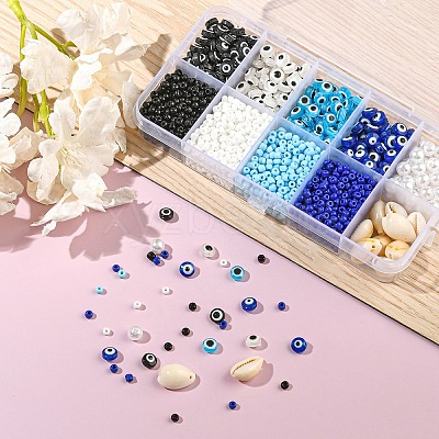 DIY Evil Eye Resin & Glass & Natural Cowrie Shell Beads Bracelets Making Kits DIY-YW0010-25-1
