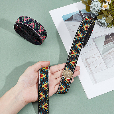 6 Yards 2 Colors Ethnic Style Embroidery Flat Polyester Elastic Triangle Jacquard Cord/Band OCOR-BC0007-68-1