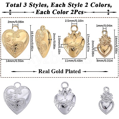 12Pcs 6 Styles Ion Plating(IP) 304 Stainless Steel Charms STAS-SC0008-82-1