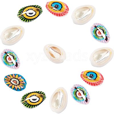 Printed Natural Cowrie Shell Beads SSHEL-NB0001-07-1