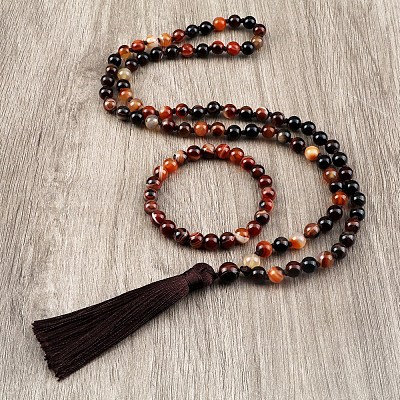 Natural Agate Round Beaded Pendant Necklaces & Bracelets Sets FS-WG9D102-19-1