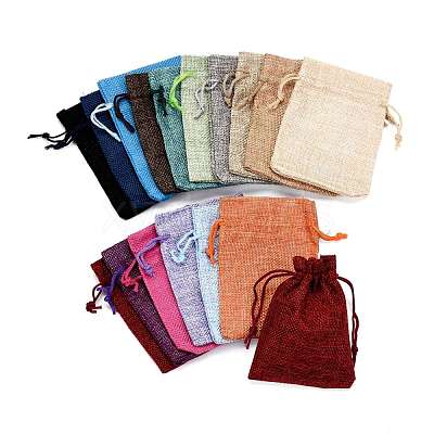 Polyester Imitation Burlap Packing Pouches Drawstring Bags ABAG-R005-9x12-M-1