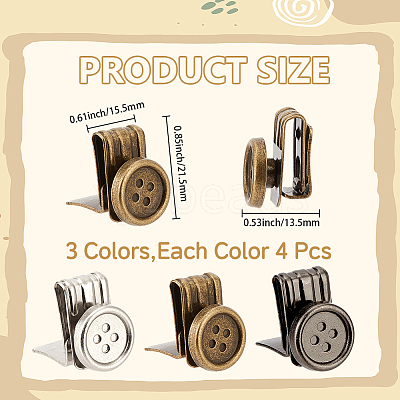 12Pcs 3 Colors Alloy Suspenders Replacement Clips No Sew Button Ends Adjustable Brace Clips For Overalls Pants Hats Garment BUTT-CY0001-35-1