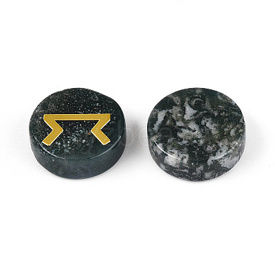 Brass Elder Futhark Alphabet Engraved Symbol Flat Round Natural Indian Agate Rune Stones G-I373-01A-1