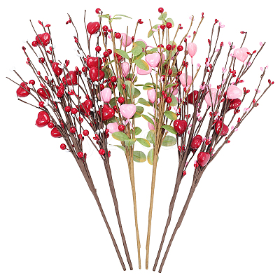 6Pcs 3 Styles Foam & Gypsum & Silk Cloth Artificial Heart Flower Branch DIY-WR0005-40-1