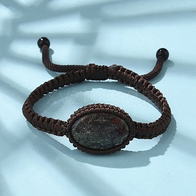 Adjustable Oval Natural Dragon Blood Braided Bead Bracelets BJEW-H626-02-12-1