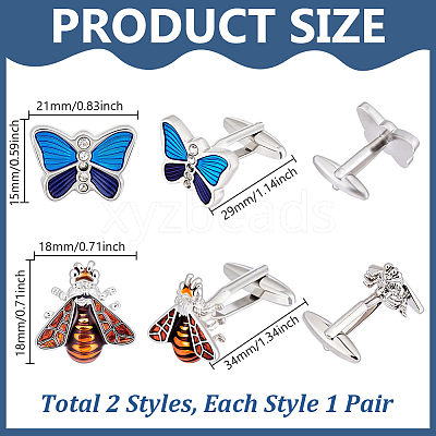 2 Pairs 2 Styles Brass Resin Cufflinks FIND-GA0008-58-1