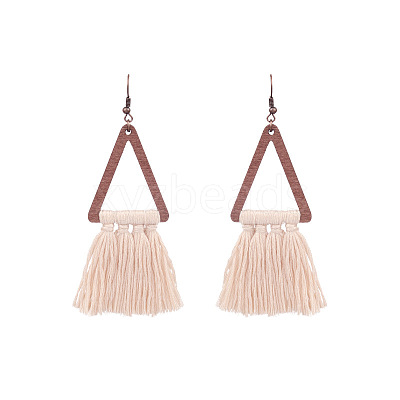 Wood and Cotton Dangle Earrings WG53E25-04-1