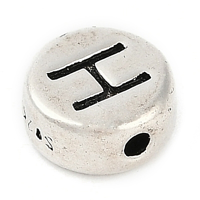925 Sterling Silver Flat Round with Letter Beads STER-G044-01AS-H-1