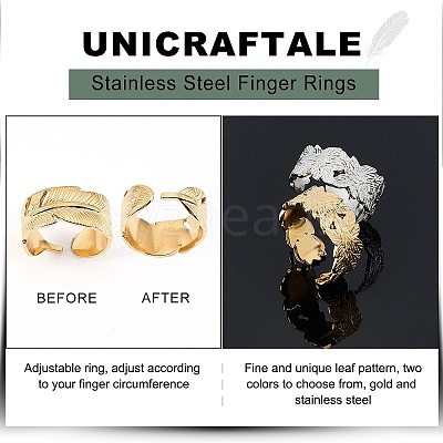 4Pcs 4 Style Ion Plating(IP) 304 Stainless Steel Cuff Rings STAS-UN0032-84-1