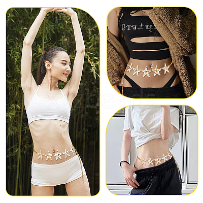 Bohemian Alloy White Enamel with Iron Starfish Link Belly Body Chains for Women AJEW-WH20006-348-1