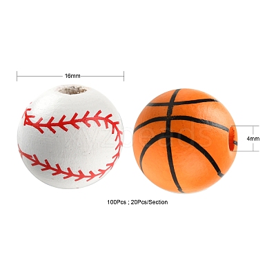 100Pcs 5 Style Painted Natural Wood European Beads WOOD-LS0001-45-1