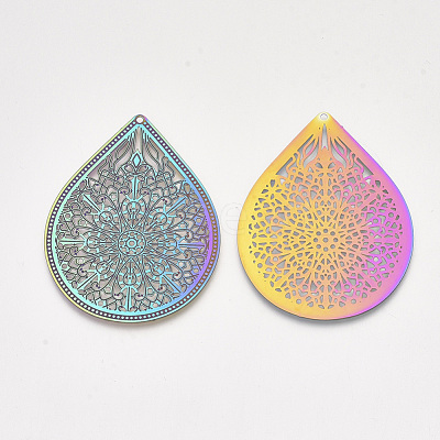 Ion Plating(IP) 304 Stainless Steel Filigree Big Pendants X-STAS-S108-32-1