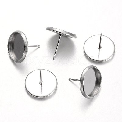 Tarnish Resistant Flat Round 304 Stainless Steel Stud Earring Settings STAS-M227-12mm-1