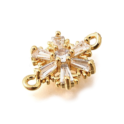Brass Clear Cubic Zirconia Connector Charms KK-U065-06C-G-1