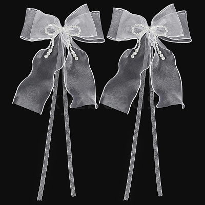 Bowknot Polyester Gauze with Plastic Pearl Curtain Holdback AJEW-WH0314-541-1