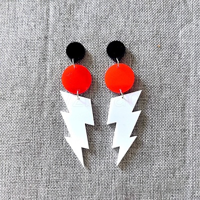 Flat Round with Lightning Bolt Acrylic Dangle Stud Earrings FS-WG93F7F-02-1