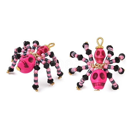 Halloween Theme Dyed Synthetic Turquoise & Glass Seed Beads Pendants PALLOY-MZ00774-01-1