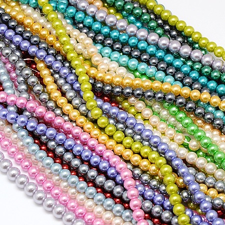 Eco-Friendly Dyed Glass Pearl Round Beads Strands HY-A002-8mm-RB-M-1