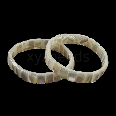 Natural White Shell Rectangle Dominoes Beaded Stretch Bracelets BJEW-N030-01A-1