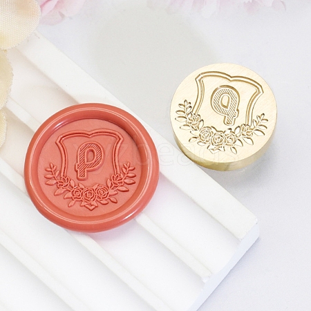 Golden Tone Round Wax Seal Brass Stamp Heads AJEW-Z034-02G-P-1