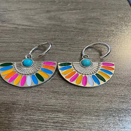 Alloy Enamel Fan Hoop Earrings FS-WGDB6C8-04-1