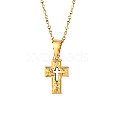 Stainless Steel Cross Pendant Cable Chain Necklaces for Women PW-WG067D3-01-1