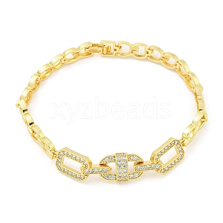 Brass Micro Pave Clear Cubic Zirconia Rectangle Link Chain Bracelets for Women BJEW-R315-01C-G-1